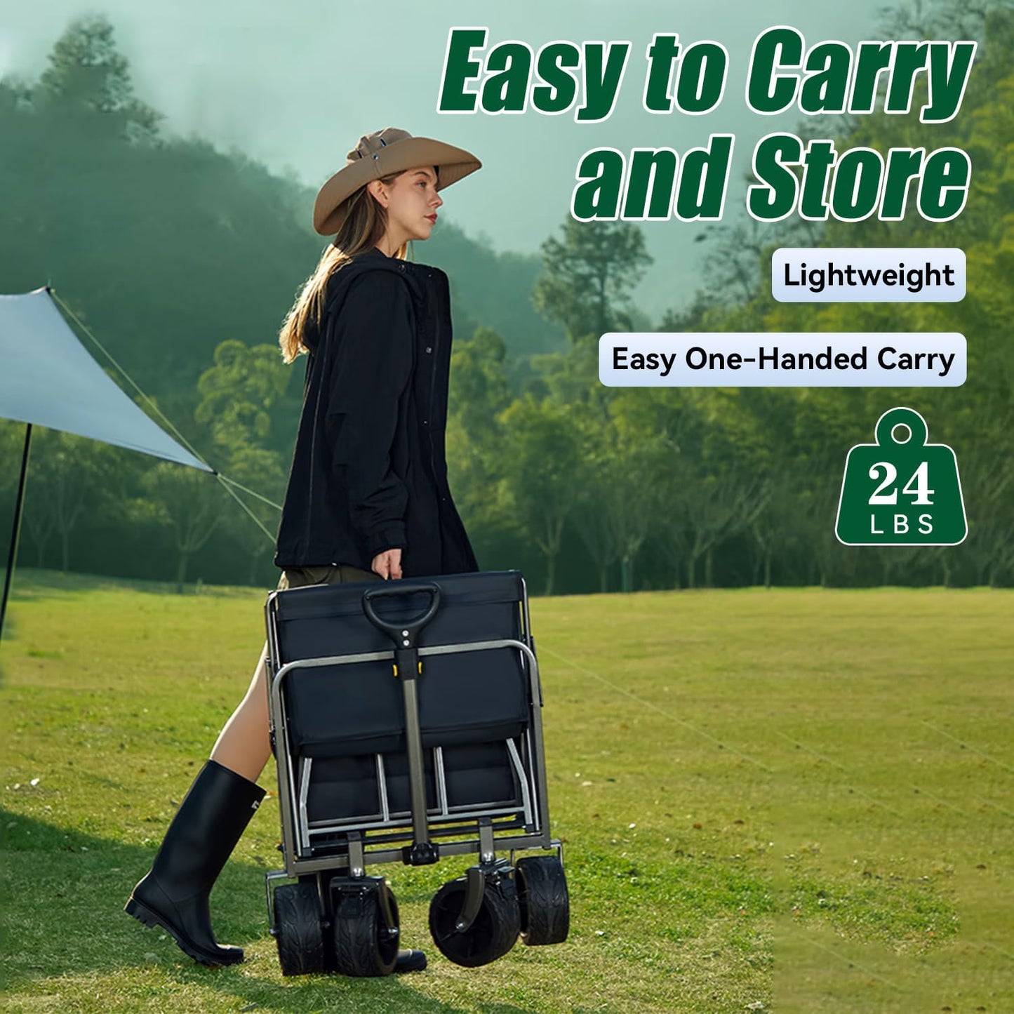 52" L Collapsible Wagon Cart Foldable, 300L 560lbs Weight Capacity, Heavy Duty Beach Wagon with Big Wheels, Shopping Carts for Grocery, Camping, Shopping, Beach, Garden Cart