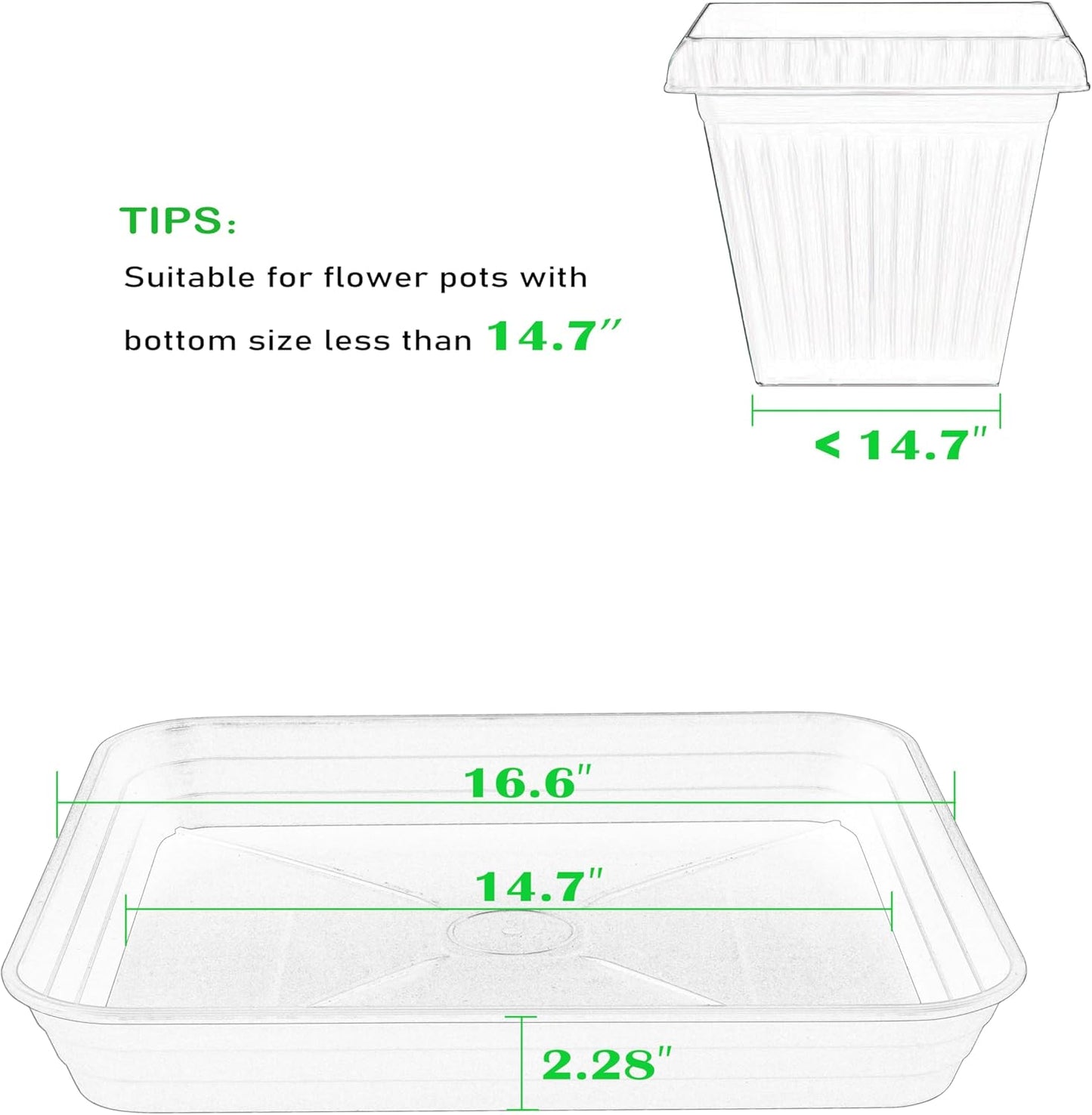4 Pack Square Plant Saucer Tray 16 inch, Heavy Duty Plastic Plant Saucers for Indoors Outdoor, Flower Plant Drip Trays for Pots, Square Seed Starting Tray, Seedling Growing Trays