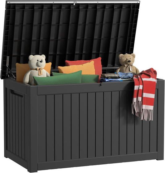 260 Gallon Outdoor Storage Box Waterproof, UV Resistant Resin Deck Box with Hydraulic Rod, Lockable Design and Enhanced Durability for Patio, Garden, and Poolside Use