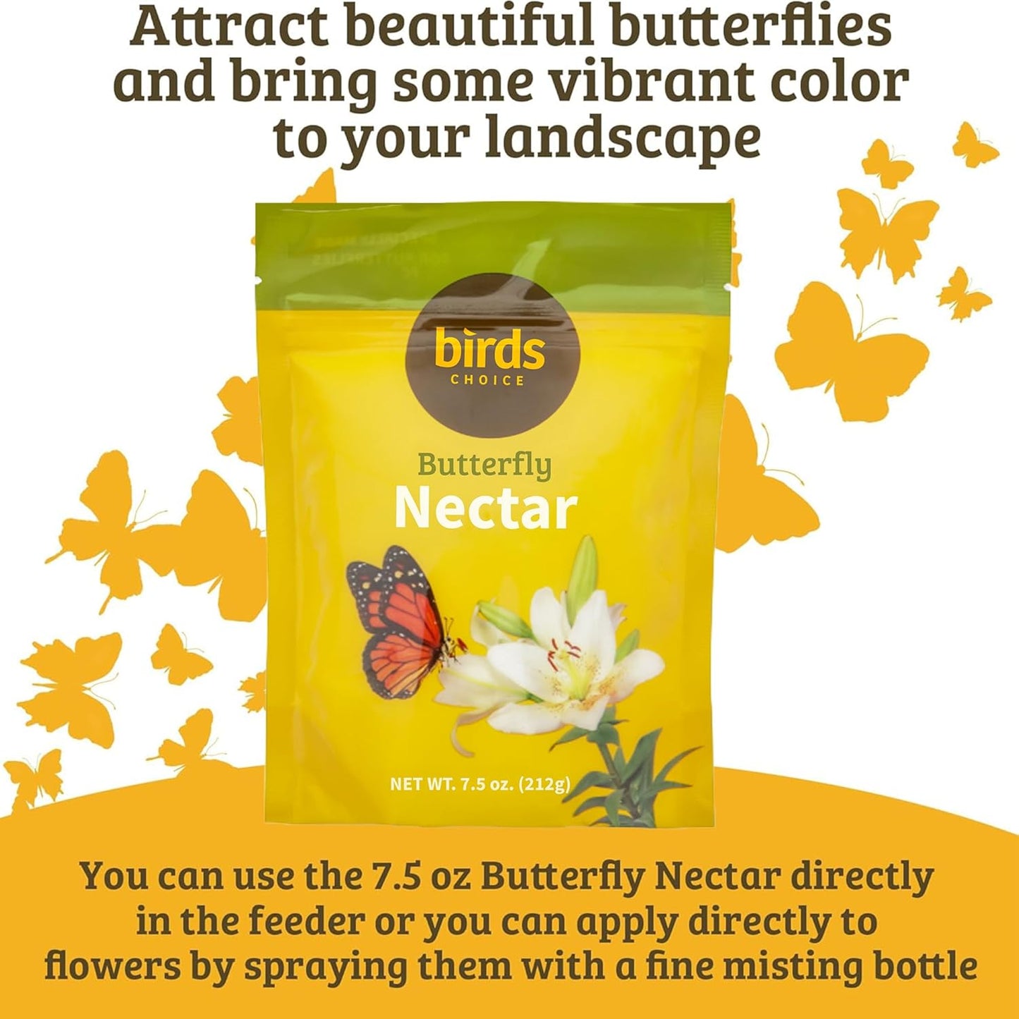 Birds Choice Butterfly Feeder with 12 oz Nectar Capacity and Fruit Trays + Butterfly Nectar 7.5 oz Resealable Pouch (Makes Up to 6 Cups)