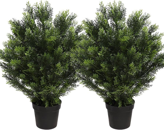 momoplant 31 Inch Tall Artificial Cedar Topiary Tree Set of 2 Faux Cypress Evergreen Potted Plants for Outdoor & Indoor Decor