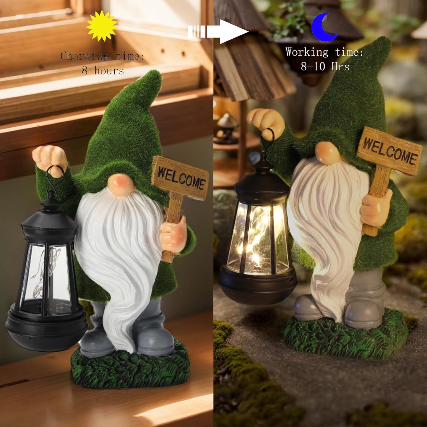 Garden Gnome Statue Solar Light Outdoor Decorations Figurine Welcome Sign with Lantern Sculpture Garden Decor Lawn Patio Yard Porch Outside Housewarming Gifts for Women Mother's Day Grandma