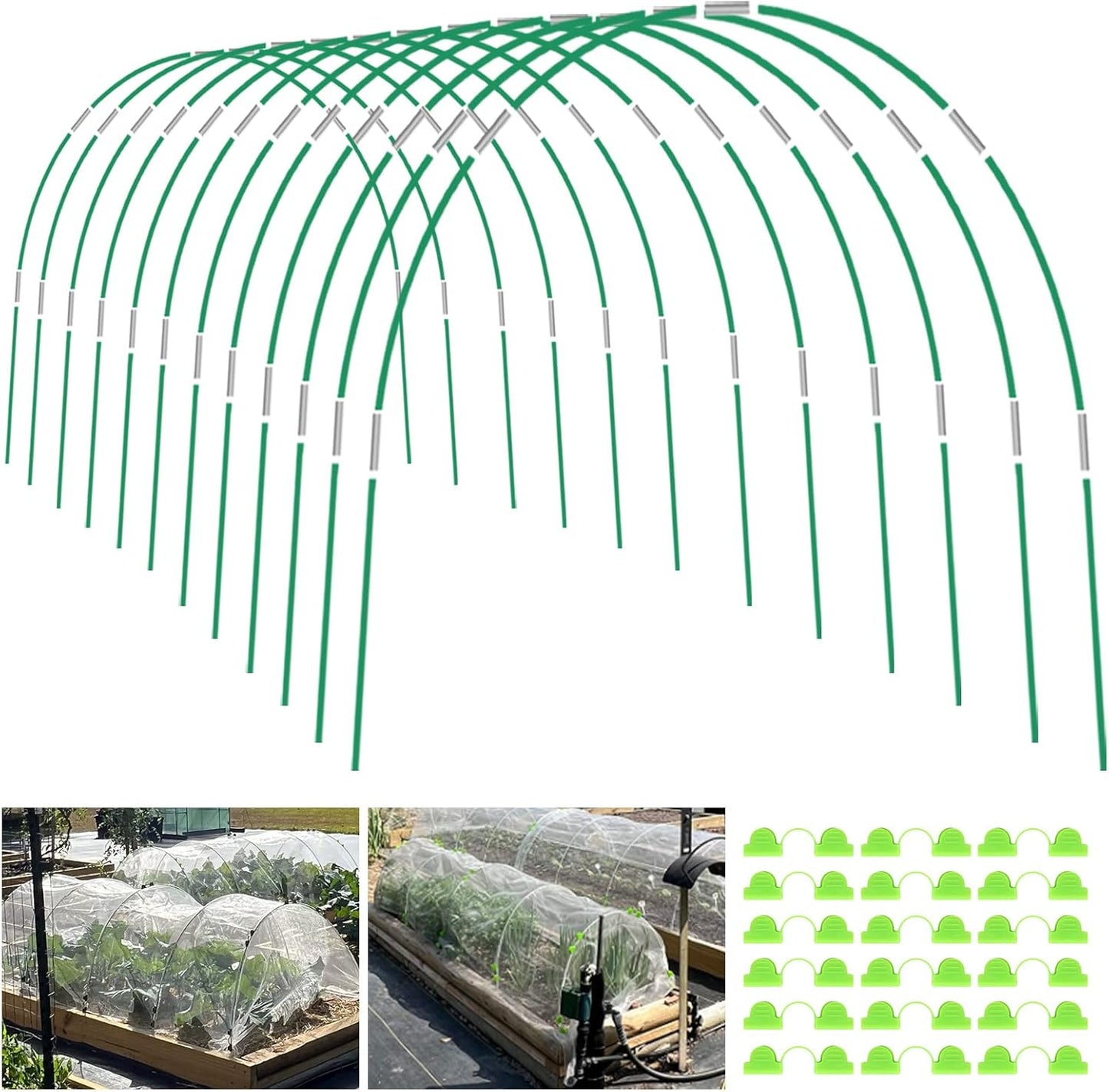 72pcs Garden Hoops for Raised Bed, 12 Sets of 8FT Long Greenhouse Hoops Grow Tunnel, Rust-Free Fiberglass Support Hoops Frame for Netting, DIY Plant Support Garden Stakes for Row Cover