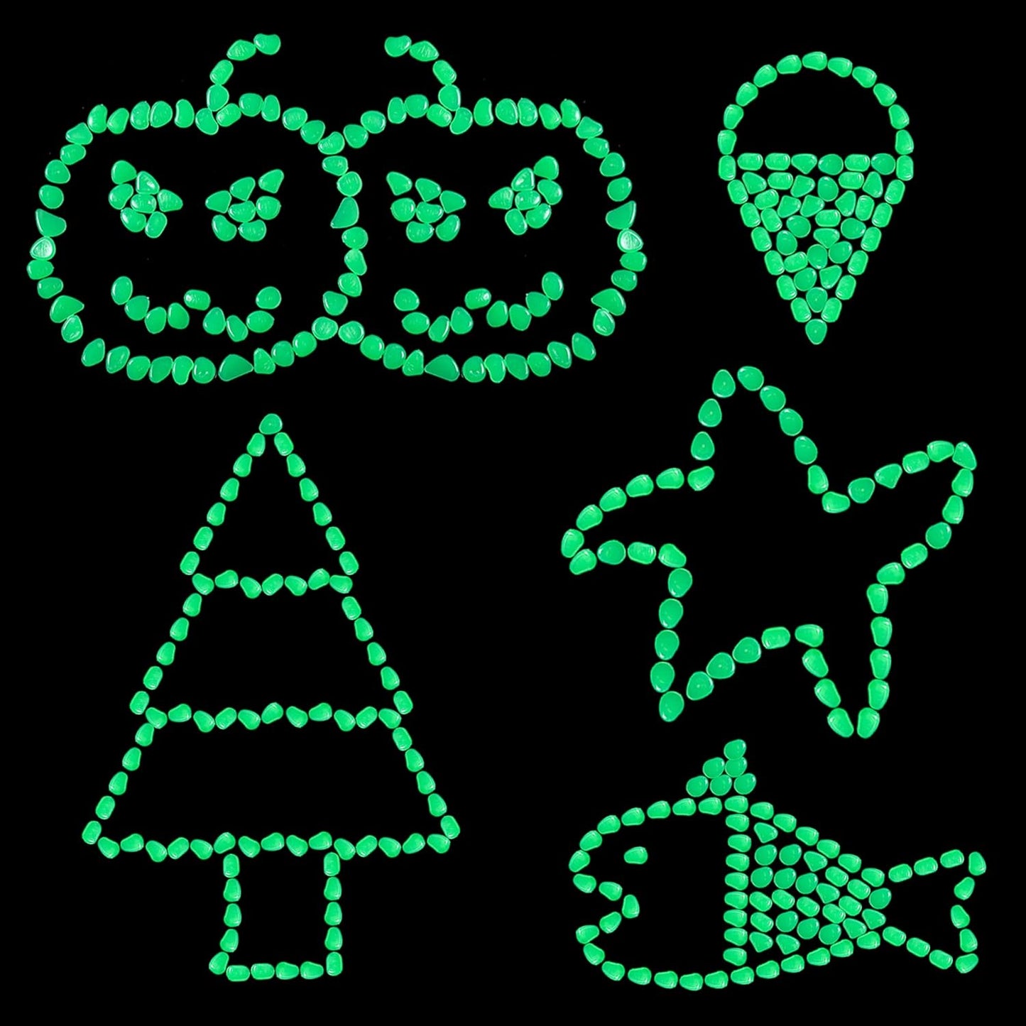 OSOPOLA 150 PCS Luminous Stones - Green Glow Rocks Decorations DIY Decorative Pebbles for Aquarium Fish Tank Sidewalk Garden Path Patio Terrace Lawn Yard Jade Ornaments Vert Cobbles Decor FD05GR150