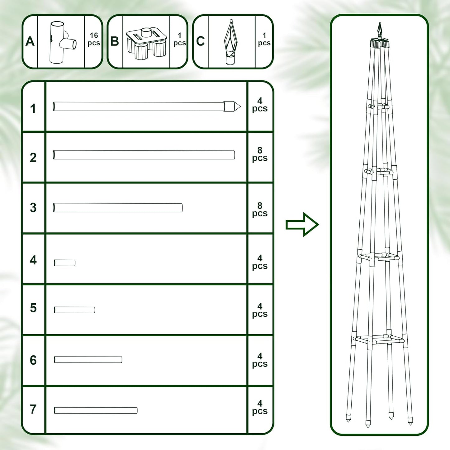 6FT Obelisk Trellis for Climbing Plants Outdoor, 16mm Rust-Proof Extra Thickened Plastic-Coated Metal Pipes, Indoor Climbing Support for Potted Plants, Vines, Flowers Stands,Black