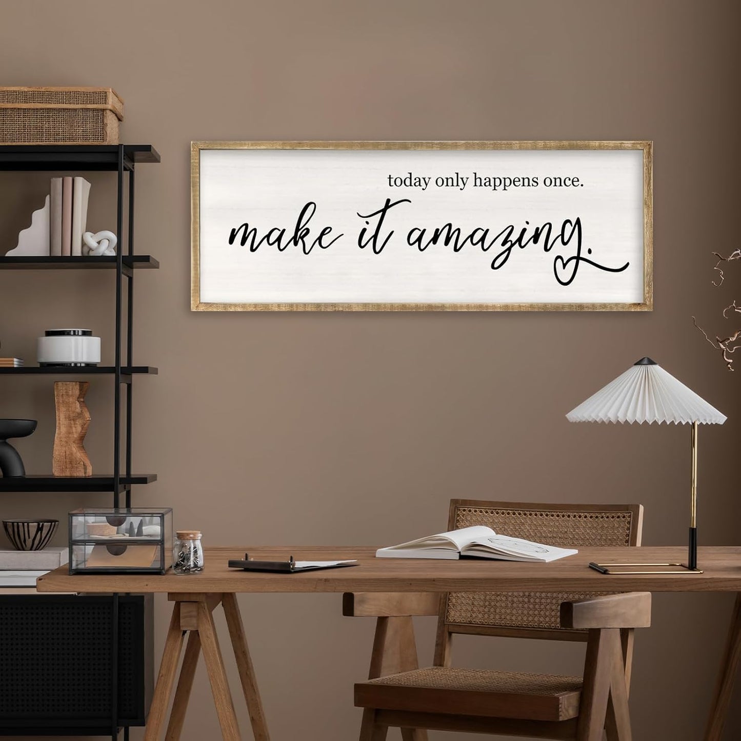 RLWangChao Today Only Happens Once Make It Amazing Wall Art Decor 40x15 Inch Large Inspirational Quote Sign Rustic Living Room Vintage Wood Frame Office Motivational Home Wall Hanging (Wood)