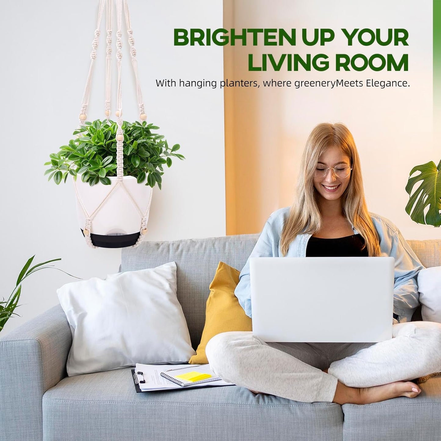 2-Pack Self-Watering Hanging Planters for Indoor & Outdoor Plants,34-Inch macrame hanger plant pots indoor with drainage,5.7-Inch Small Hanging Planters & Baskets in Black,With two sets of hooks