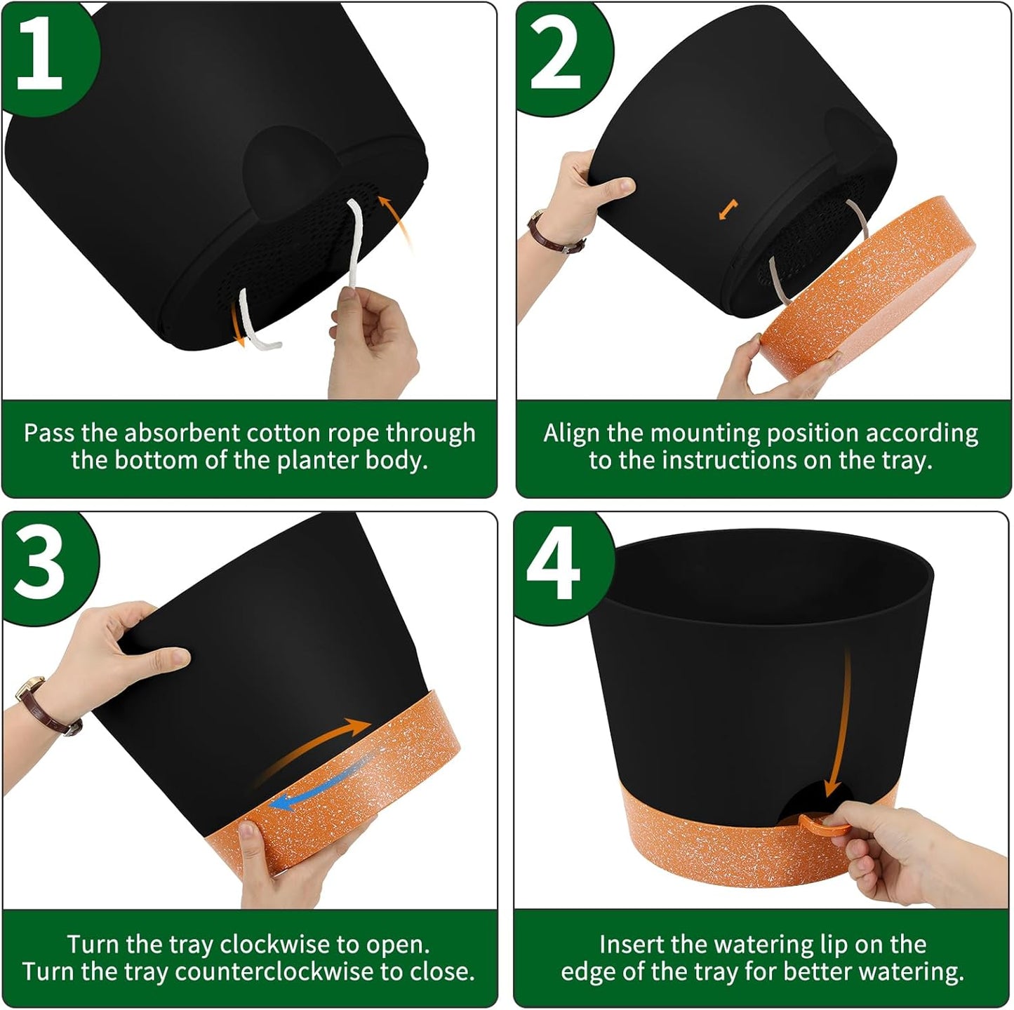 GARDIFE 12 inch Plant Pots, planters,Self Watering Pots, 2 Pack Large Plastic Flower pots with Deep Reservior and High Drainage Holes for Indoor Outdoor Plants and Flowers, Black