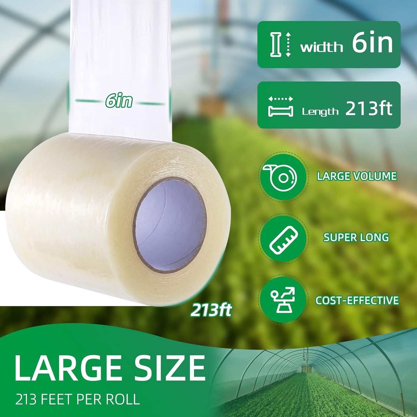 Greenhouse Repair Tape, 6.3 mil Thickness Greenhouse Plastic Tape, Clear UV Resistant Greenhouse Sheeting Coverings Film Tape(6inX213ft)