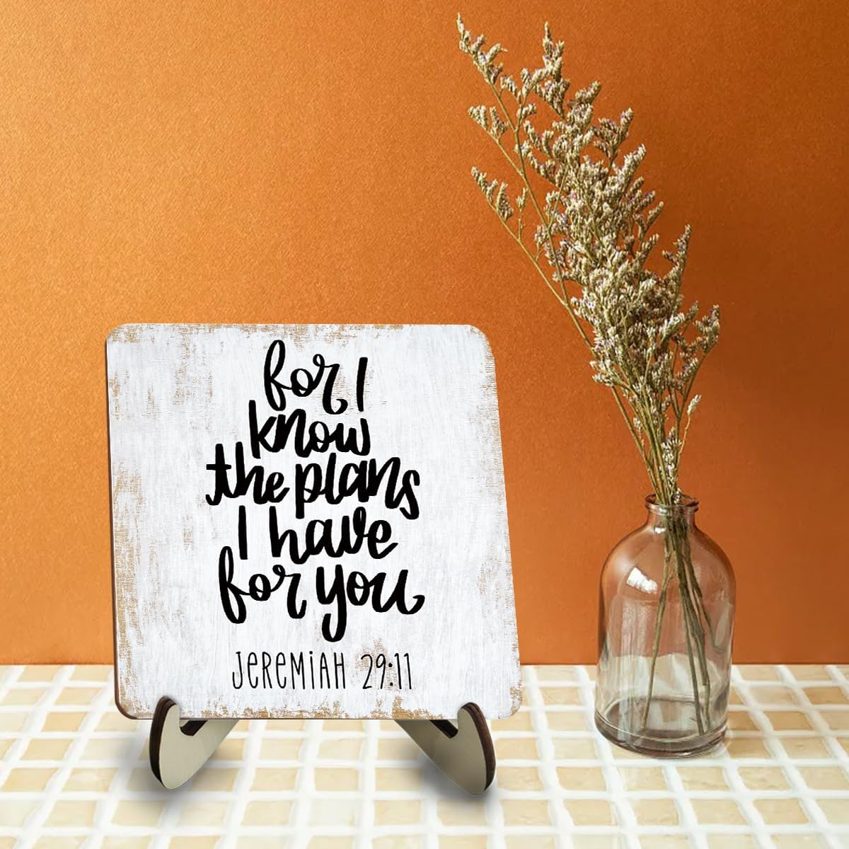 Motivational Wood Sign Rustic Desk Decor Home House Office Work Table Desk Accessories Decorative Christian Religious Bible Verse Faith Decorations Office Supplies Living Room Cubicle Decor