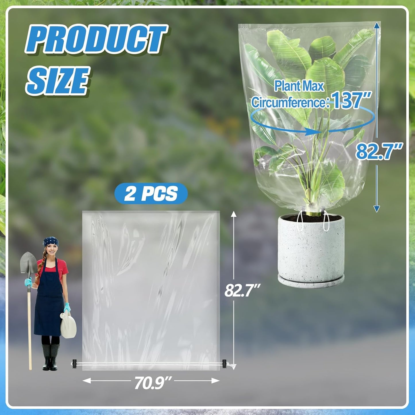 ANPHSIN 2 Pcs Extra Large Winter Plant Cover Freeze Protection - 70.8" x 82.7" Plastic Plant Frost Bags with Drawstring, Waterproof Plant Shelter Coverings for Outdoors Garden Shrubs Palm Fruit Trees