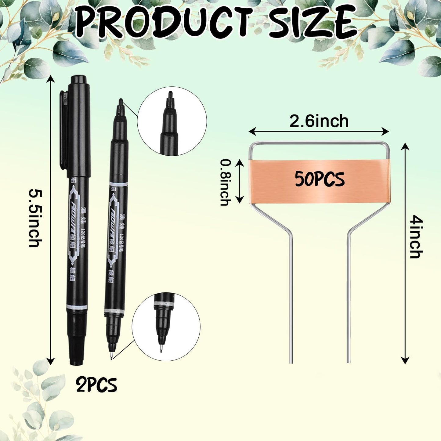 50 PCS Metal Plant Label Stakes Copper Metal Plant Tags 4 Inch Metal Garden Markers Waterproof Copper Plant Metal Labels with 2 Maker Pen for Flowers Garden Plant Vegetables Seedlings, Gold