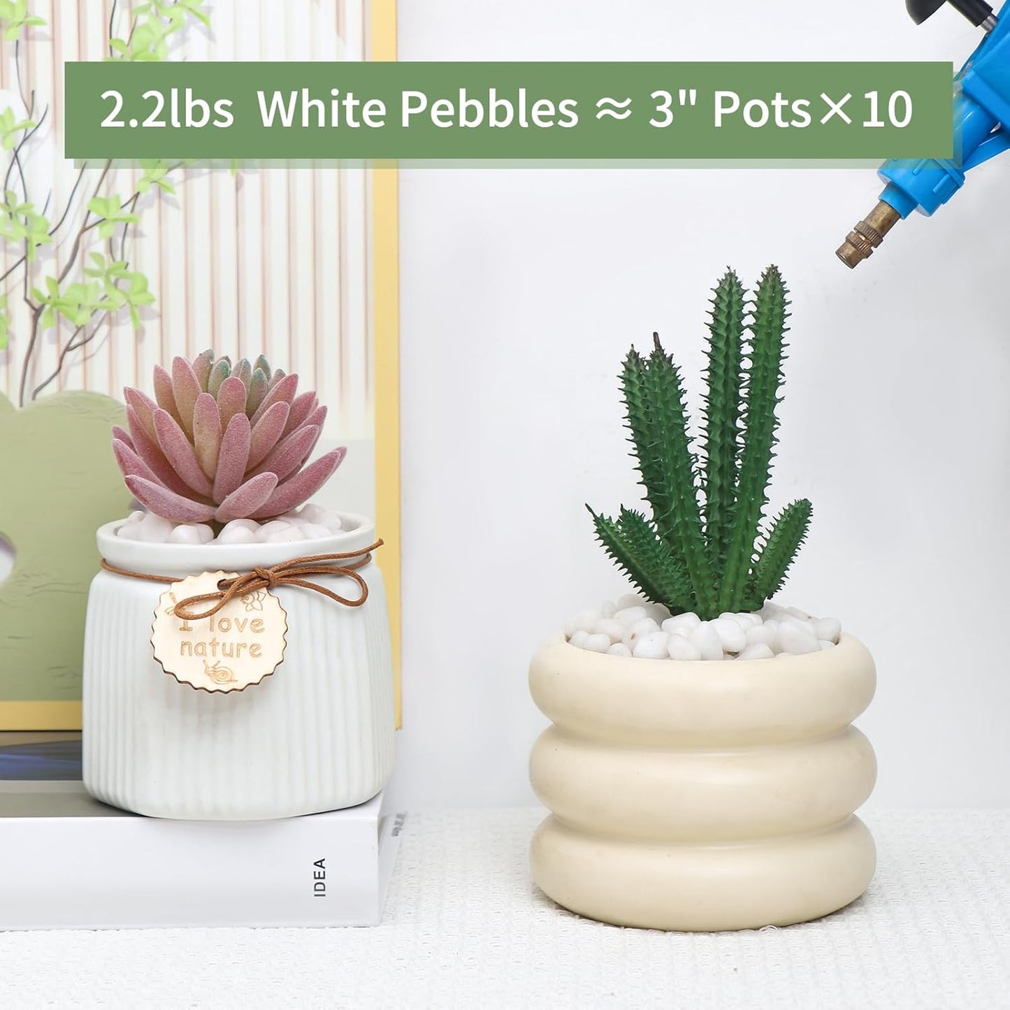 2.2 LB White Pebbles for Plants, 3/8 inch White Rocks for Vases Landscaping, Small Decorative Stones for Indoor Outdoor, Polished