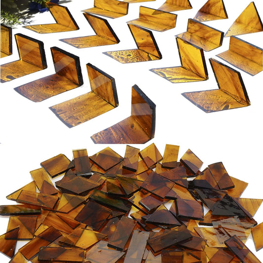 200g Transparent Mosaic Glass Tiles, Large Cathedral Stained Glass Tiles for DIY Mosaic Craft Supplies, 4 Shapes Mosaic Pieces for Home Decor, Autumn