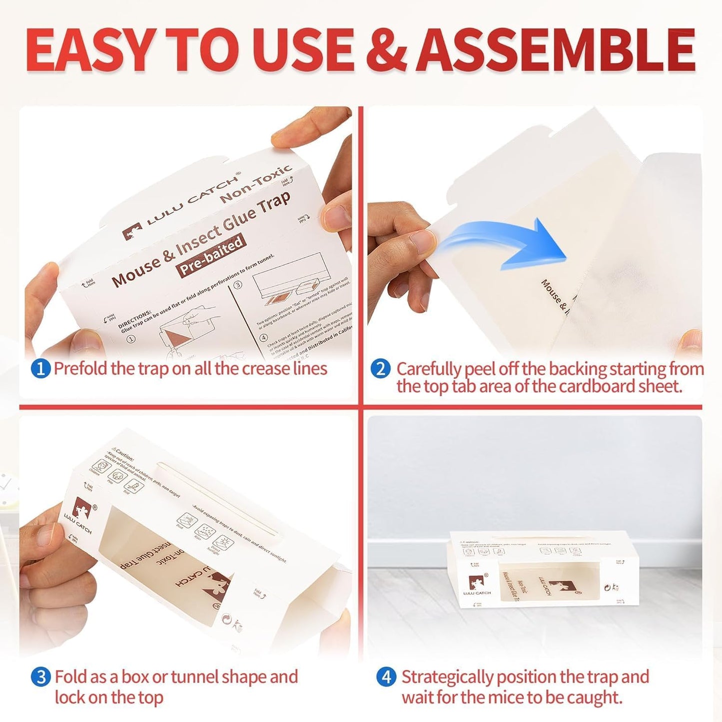 LULUCATCH Spider & Insect Glue Traps,24 Pack Pre-baited Cockroach Glue Boards, Non-Toxic Bulk Cricket Sticky Traps, Roach Trap Bug Catcher Indoor for Home Garage Scorpions, Flea, Centipedes