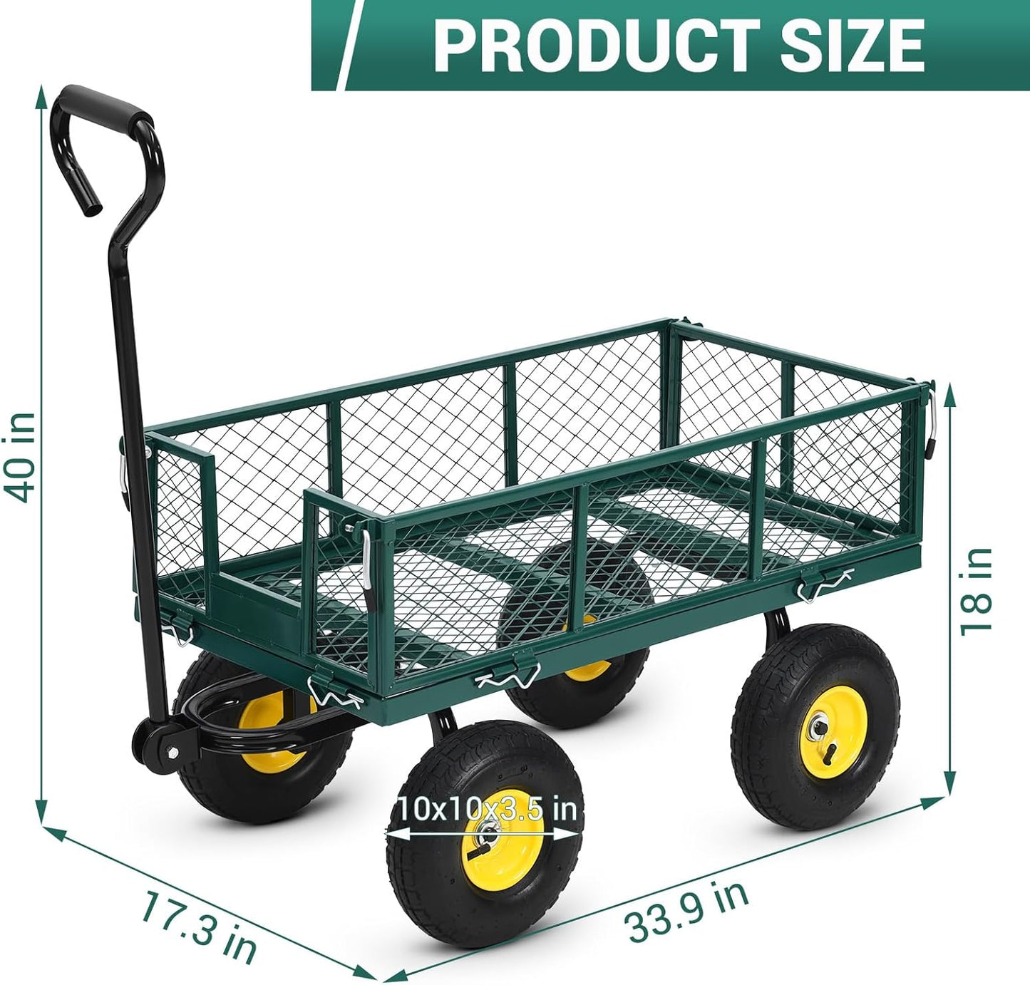 Heavy Duty Steel Garden Cart, 550 LBS 3 in 1 Pullable Metal Garden Wagon with 10" Wheels, 180° Rotating Handle and Removable Sides for Farm, Yard