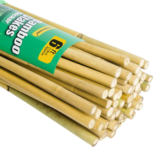 5/8" D 6 Feet Bamboo Stakes 50 Pack, Thicker Heavy-Duty Plant Stakes, Natural Garden Stakes for Bean, Tomato, Bean, Flowers,Trees Potted and Climbing Plant Support