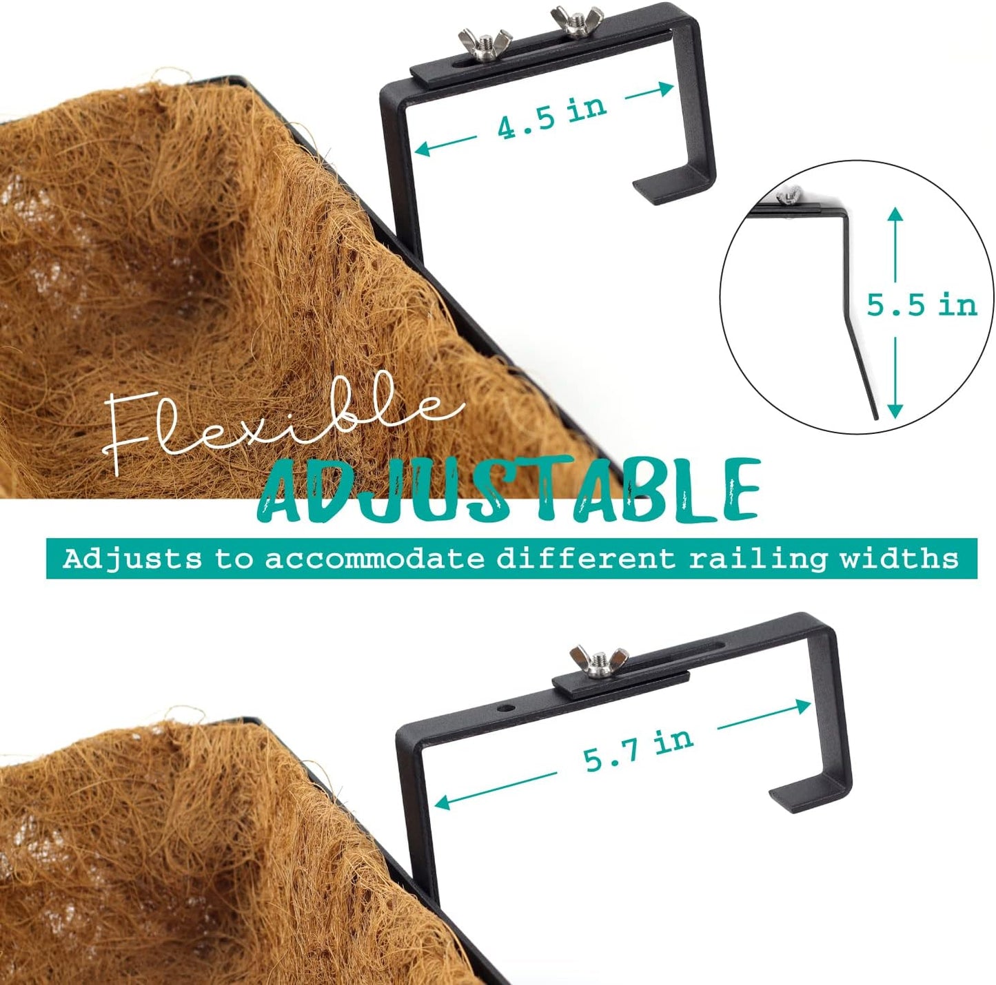 Window Box Railing, 24 Inch Black Metal Hanging Flower Planter Basket with Coco Liner for Outdoor Balcony Porch Fence Patio for Home, Office and Hotel (Black - 4 Pcs/Set)