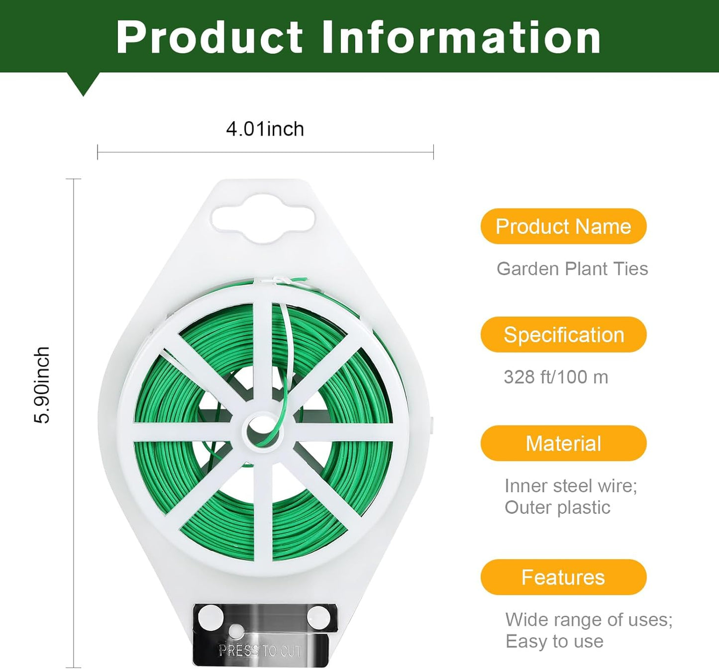 328feet Plant Ties with Cutter, Twist Ties for Tomato Vines and Garden Plants, Adjustable Length Garden Wire for Plants