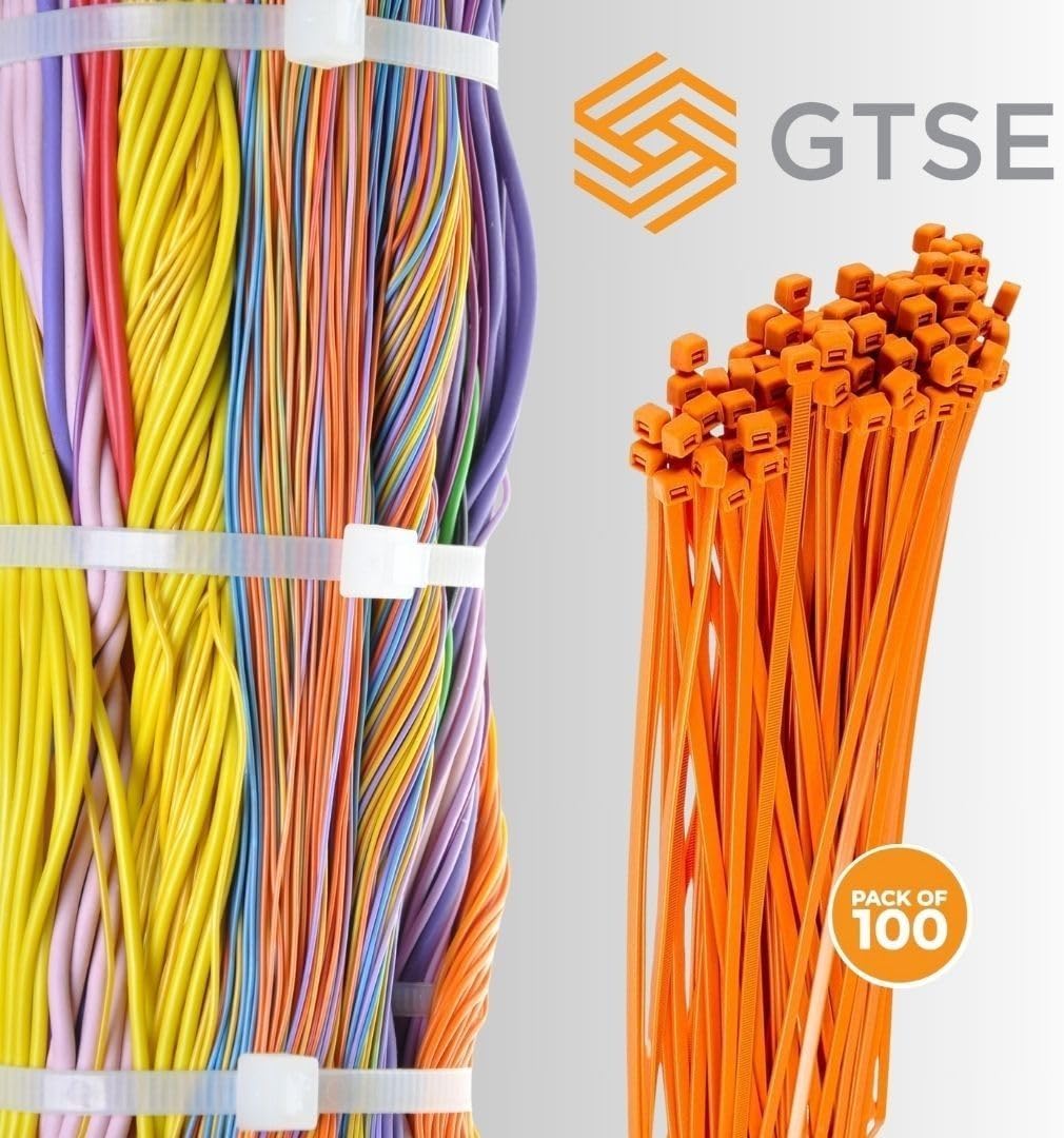 GTSE 8 Inch Orange Zip Ties, 100 Pack, 18lb Strength, UV Resistant Strong Nylon Cable Ties, Self-Locking 8" Tie Wraps