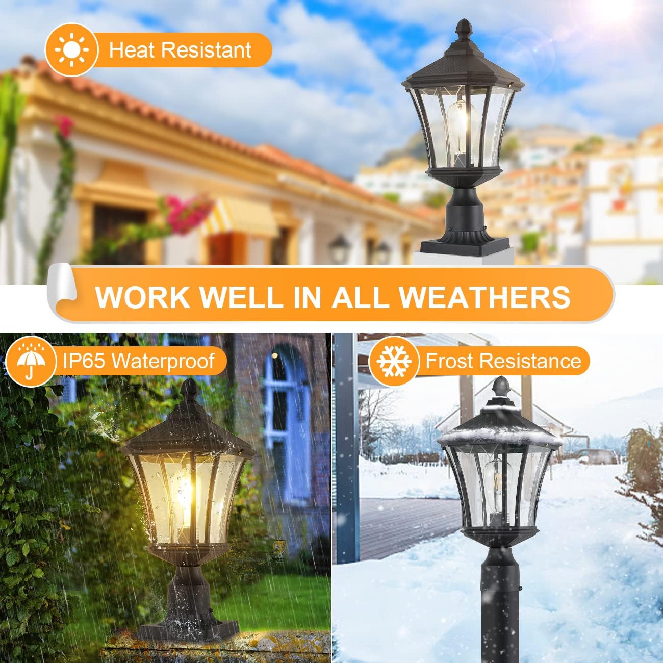 Post Lights Outdoor Post Lantern 20" Exterior Post Coach Light with Pier Mount Base, Weather Resistant Aluminum with Clear Glass Pier Mount Lantern Black Outdoor Pole Lamp for Patio, Porch, Yard