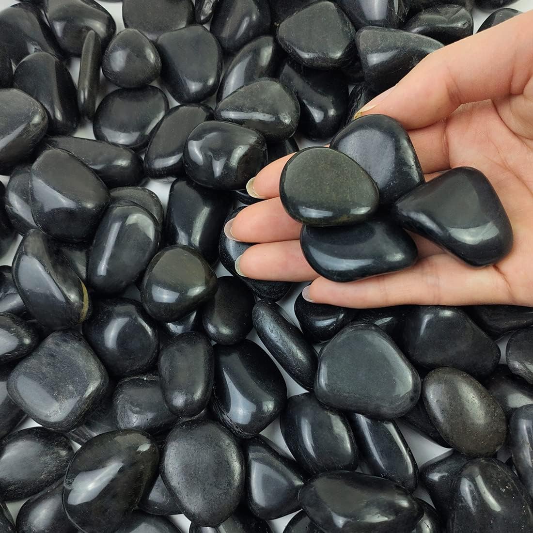 5 lbs Polished Black Pebbles for Indoor Plants, 0.8-1.2 Inch Small Bag Black Stones. Decorative River Rocks for Plants Aquarium Planter Vase Fillers Landscaping and Garden