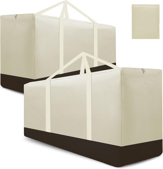 2 Pack Cushion Storage Bag Waterproof Outdoor Cushions Storage Bag 68" L x 30" W x 20" H Large Patio Furniture Cushion Storage Bags with Handle and Zipper (Beige, 2 Pack)