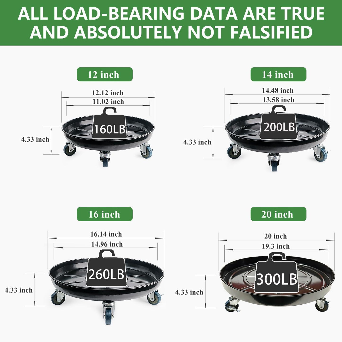 2 Pack Metal Plant Caddy with Wheels 20 Inch Black, Round Rolling Heavy Duty Plant Dolly, Heavy Plant Pot Mover Outdoors or Indoors, The Metal Wheel Can Rotate 360 Degrees or Lockable.