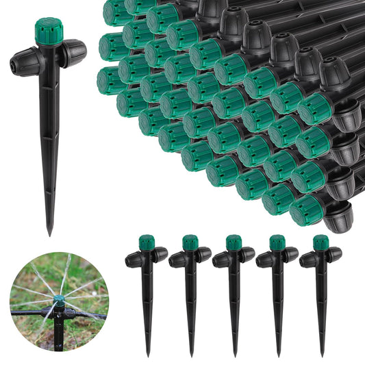Anti-Drop Drip Irrigation Emitters for 1/4" Irrigation Tubing,Double Hole Design Adjustable 360 Degree Drip Emitters on 6.5" Stake for Garden Irrigation Watering System(25pc-Green drip)