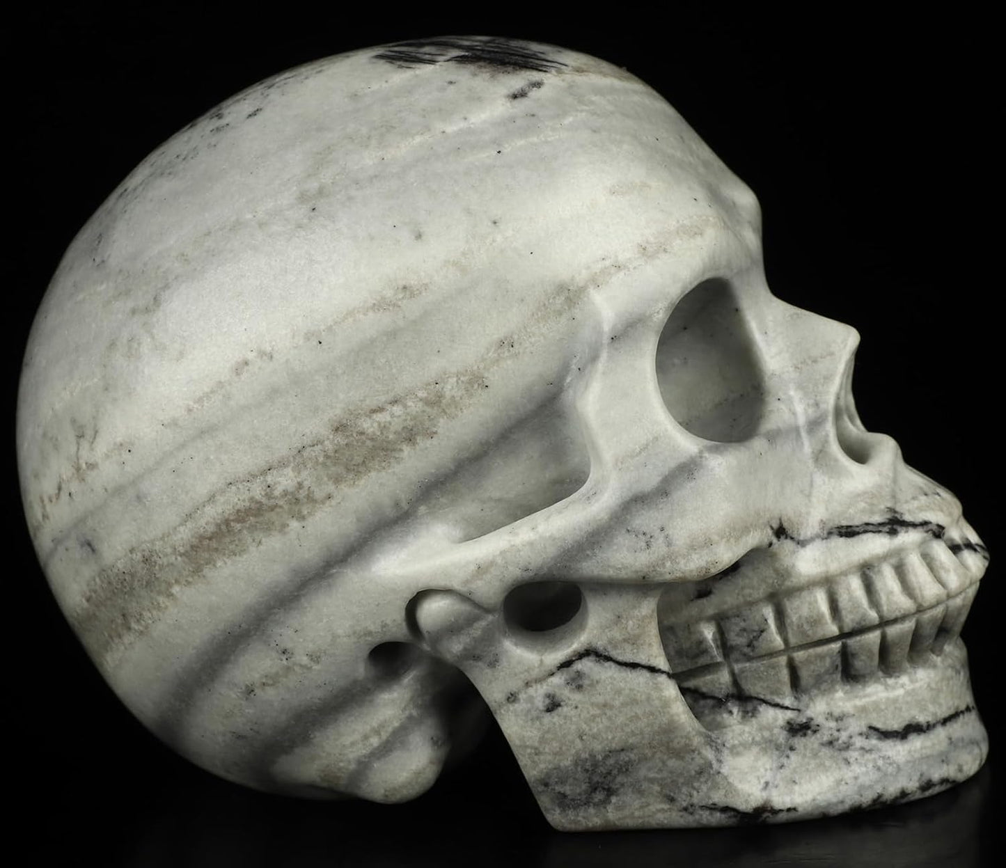 Skullis 5.0”Picasso Jasper Crystal Skull, Hand Carved Gemstone Fine Art Sculpture, Reiki Healing Stone Statue.3160