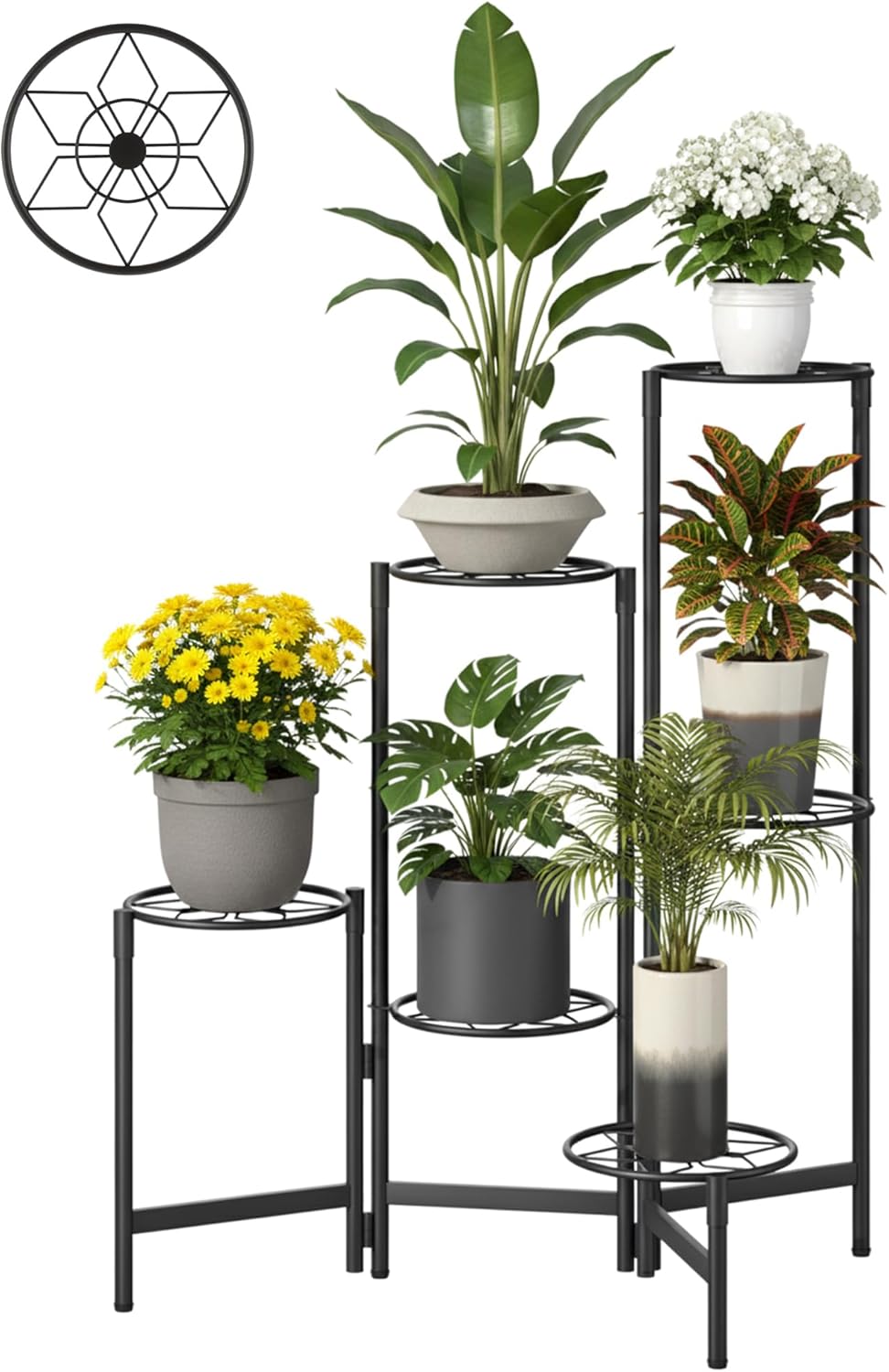 6 Tier Metal Plant Stands Outdoor Garden Living Room Flower Corner Shelf Plant Stands Indoor Black Diamond