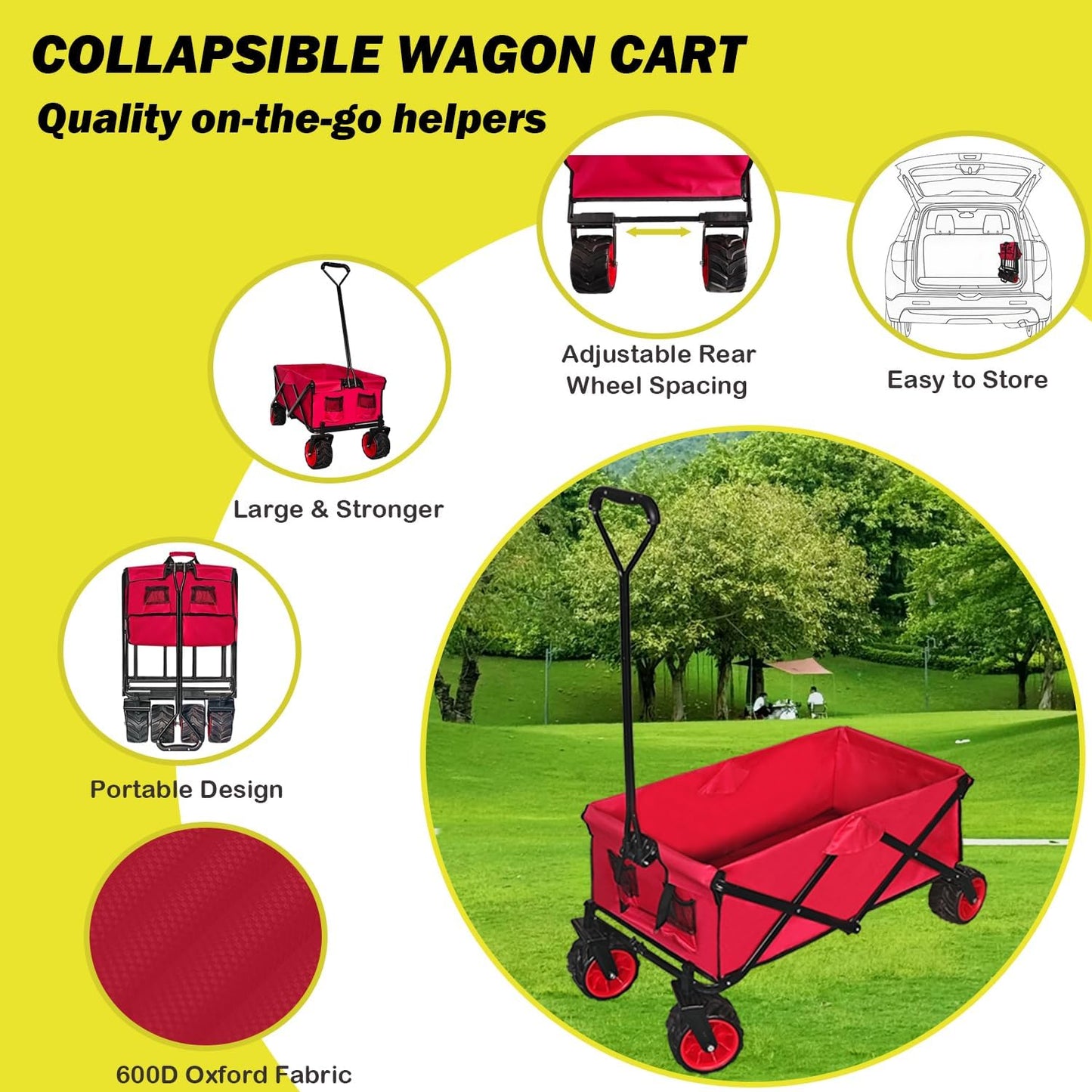 Collapsible Foldable Wagon Cart, Heavy Duty Folding Wagon with Big All-Terrain Beach Wheels, Portable Utility Garden Cart with 330lbs Weight Capacity for Camping Fishing & Outdoor Use