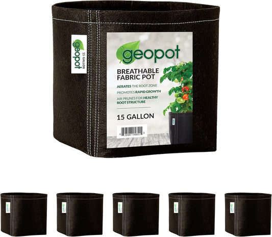 15 Gallon Fabric Grow Bags for Vegetables, Houseplants, Herbs & Flowers | 5-Pack | Aerated Fabric Pots for Outdoors and Indoors