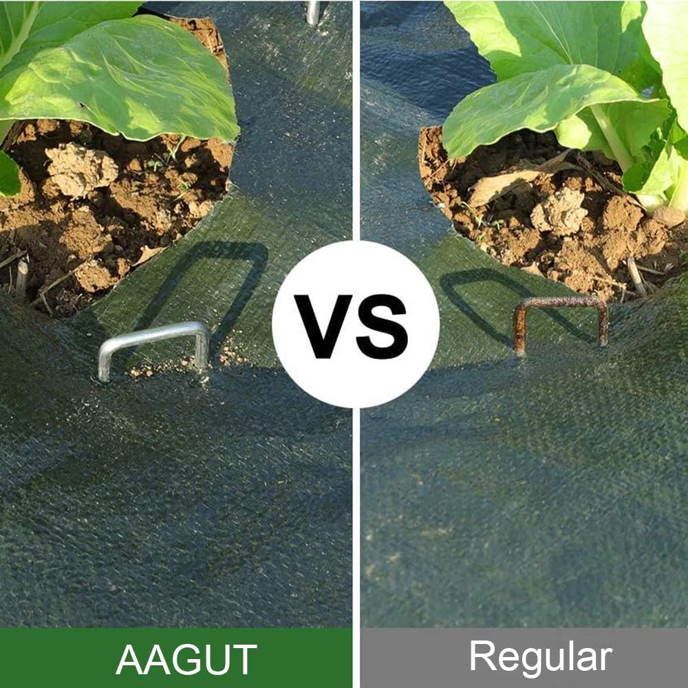 AAGUT Garden Stakes Pins, Landscape Staples 50 Pack 6 Inch 11-Gauge Galvanized Lawn Stake for Dog Fence, Weed Barrier Fabric, Ground Cover, Irrigation Tubing Soaker Hose, Chicken Wire