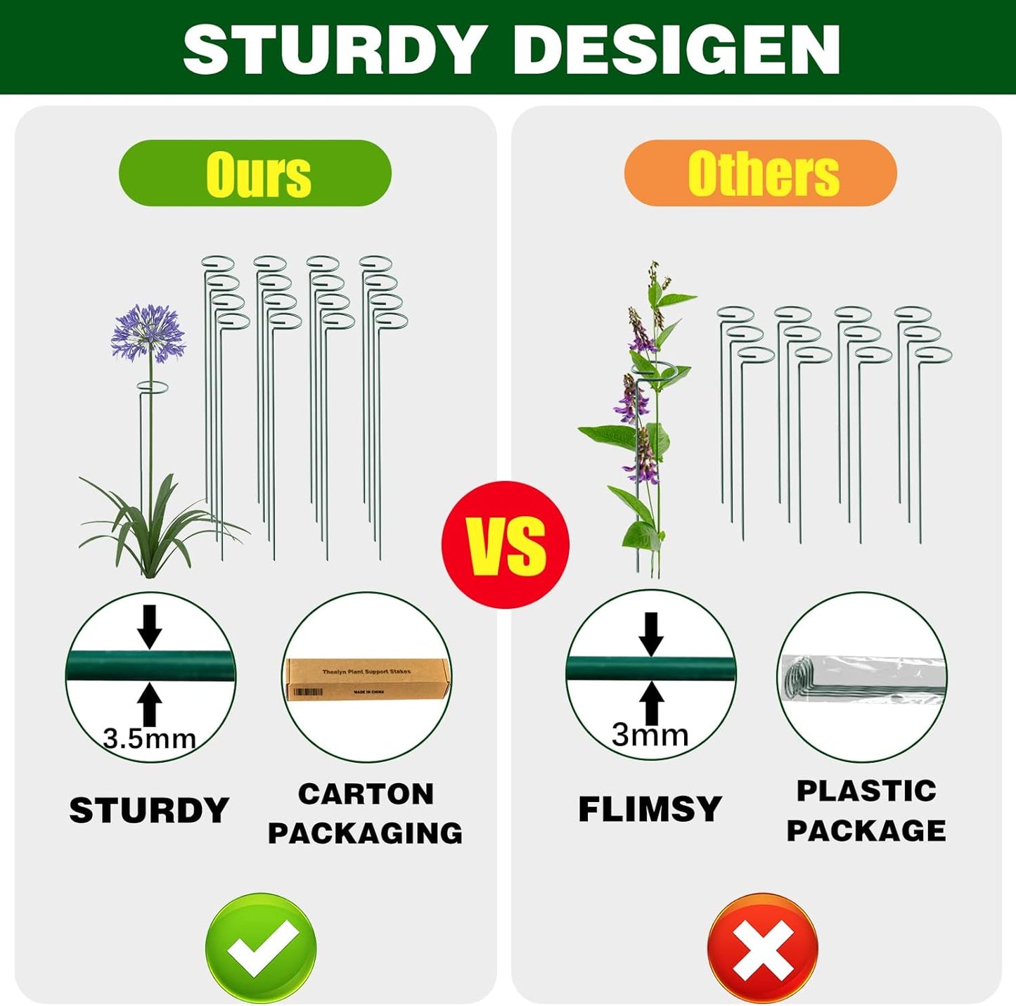 24 Inch 20 Packs Plant Support Stakes, Garden Single stemmed Plant Support Hoops Plant Prop for Flowers Orchid Tomatoes Peony Lily Rose Gladiolus (24 inch)