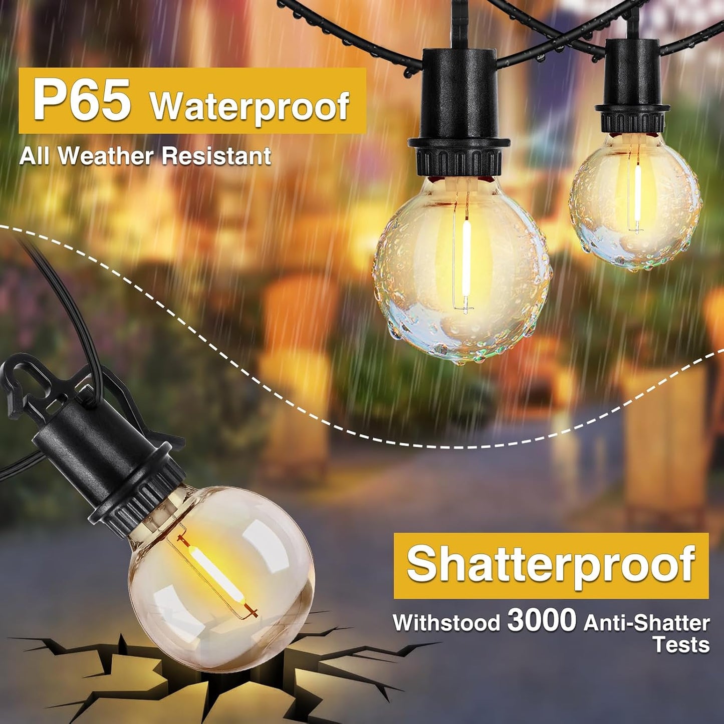 ZJOJO Solar Outdoor String Lights Waterproof, 50FT G40 Globe Patio Lights String Lights Solar Powered with 25 Edison Bulbs 2700K Shatterproof Hanging Lights for Porch Backyard Pergola Bistro