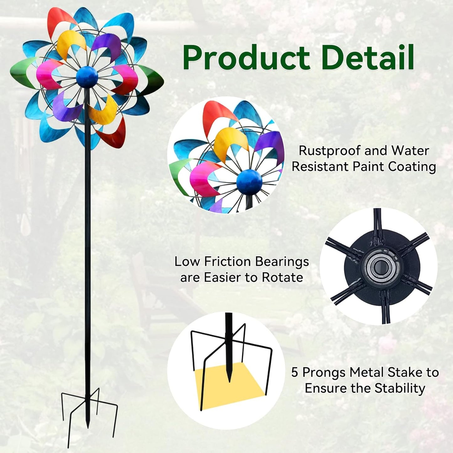 20" Dia Large Wind Spinners, Metal Kinetic Windmill Yard Art, Dual-Sided Colorful Wind Sculptures & Spinners for Outdoor Garden, Lawn Decor, Ideal Gift for Family Friend
