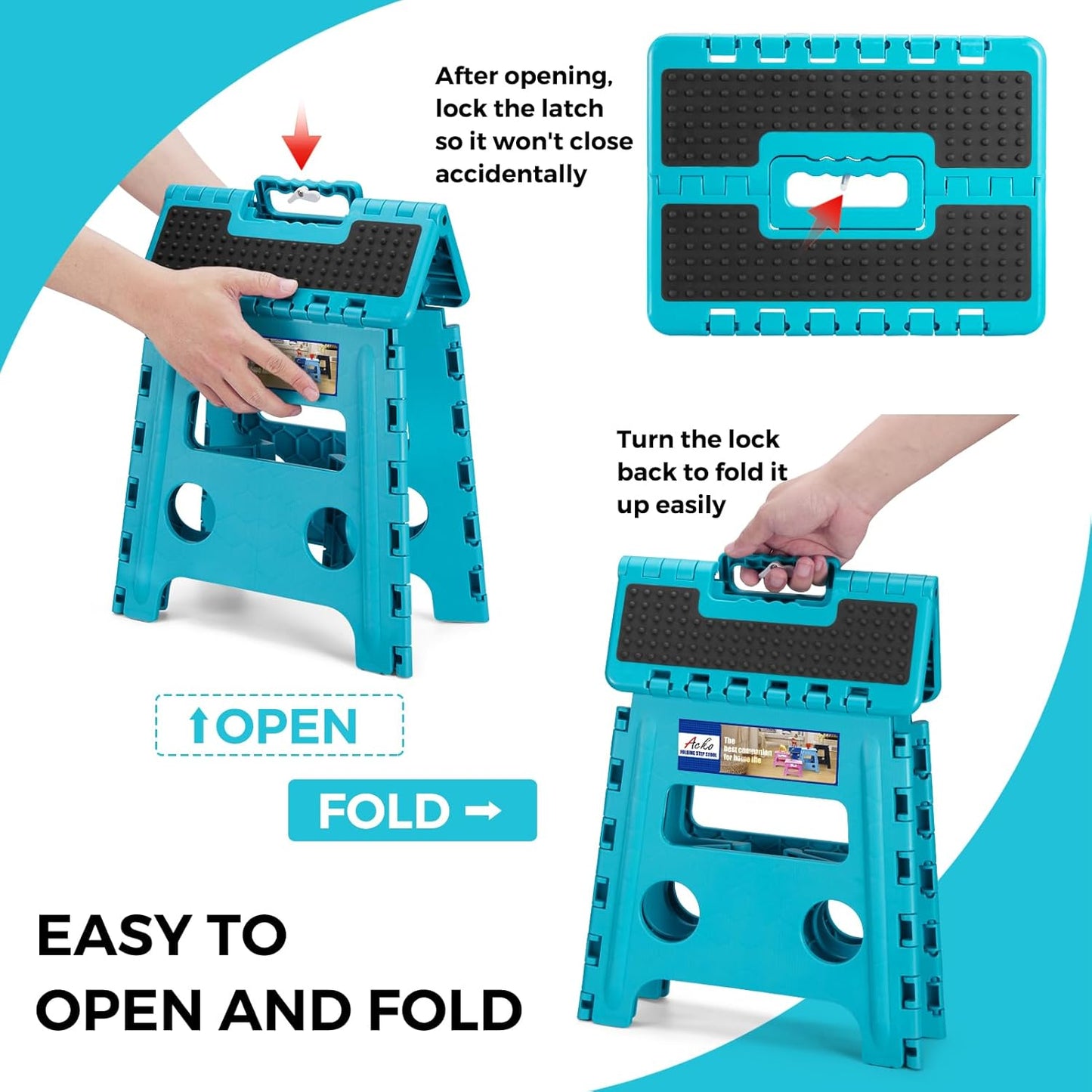 ACKO Folding Step Stool - 13" Premium Heavy Duty Foldable Stool for Adults, Kitchen Garden Bathroom Stepping Stool (1 Pack)