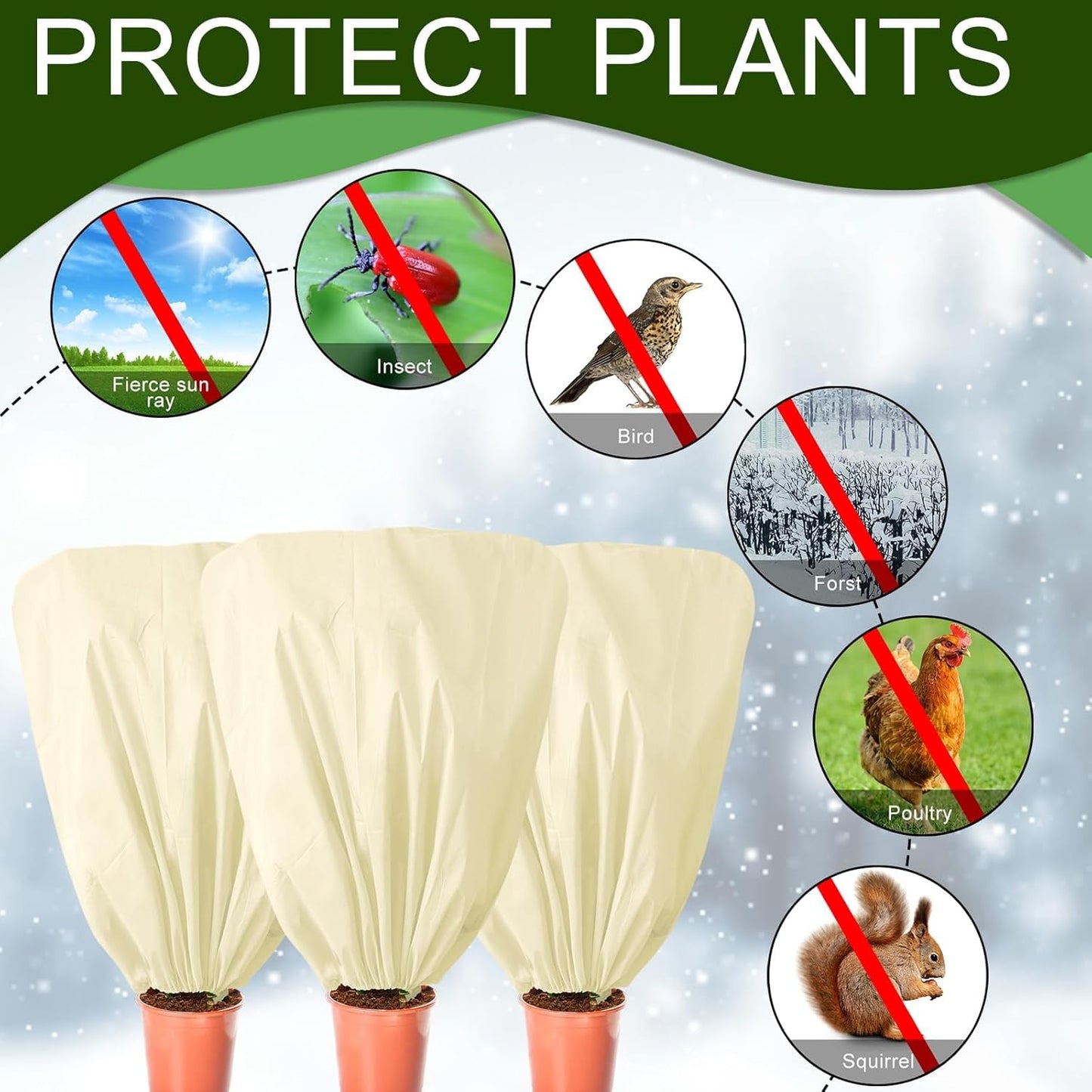 8 Pcs Plant Covers Frost Protection Bag 39.3" x 39.3" Winter Reusable Plants Jacket with Drawstring Shrub Protection Wraps Bags Frost Blanket for Winter Outdoor Garden Plants