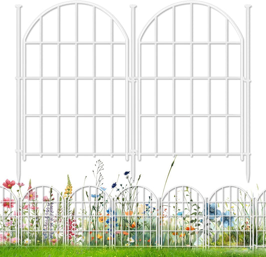 26 Pack Decorative Garden Fence, 17in X 28ft Arched No Dig Fence Border, Garden Edging Border, Rustproof Metal Animal Barrier with Ground Stake for Dog, Rabbit, Outdoor Yard Patio Decor, White
