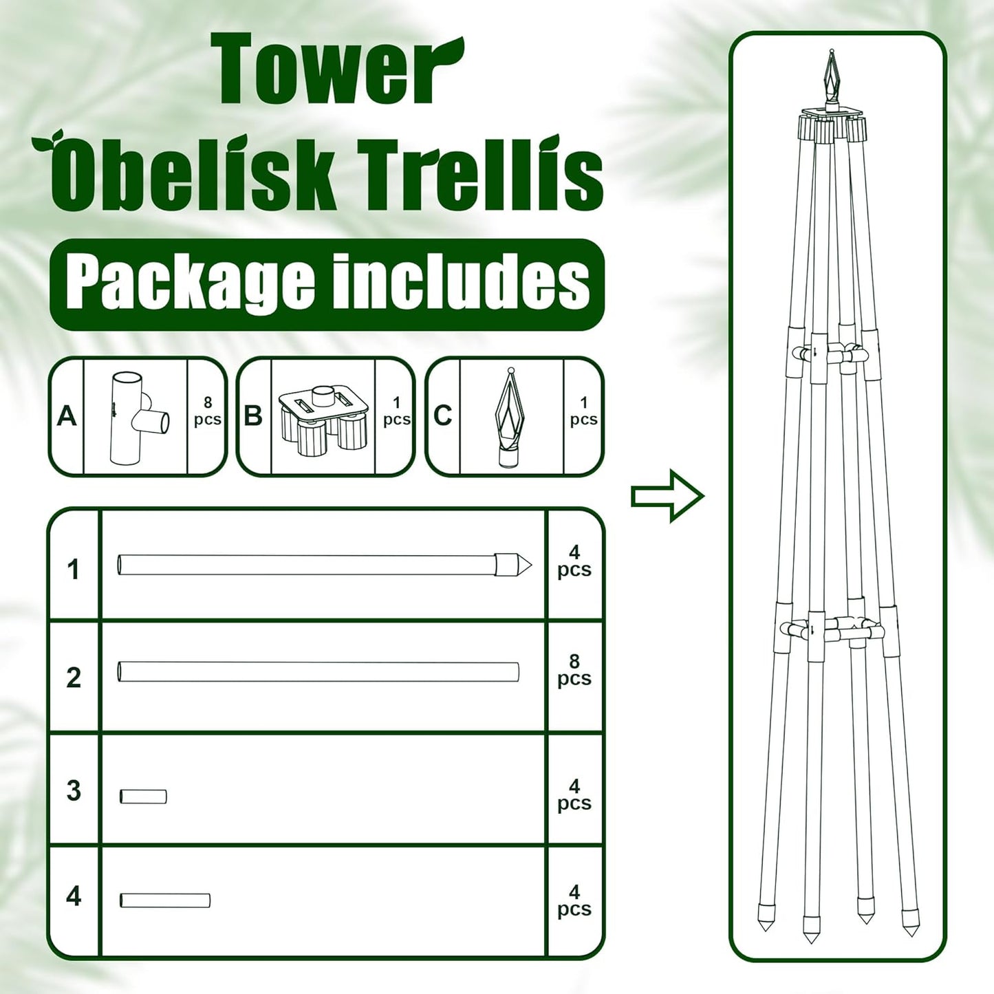 4FT Obelisk Trellis for Climbing Plants Outdoor, 16mm Rust-Proof Extra Thickened Plastic-Coated Metal Pipes, Indoor Climbing Support for Potted Plants, Vines, Flowers Stands,Black