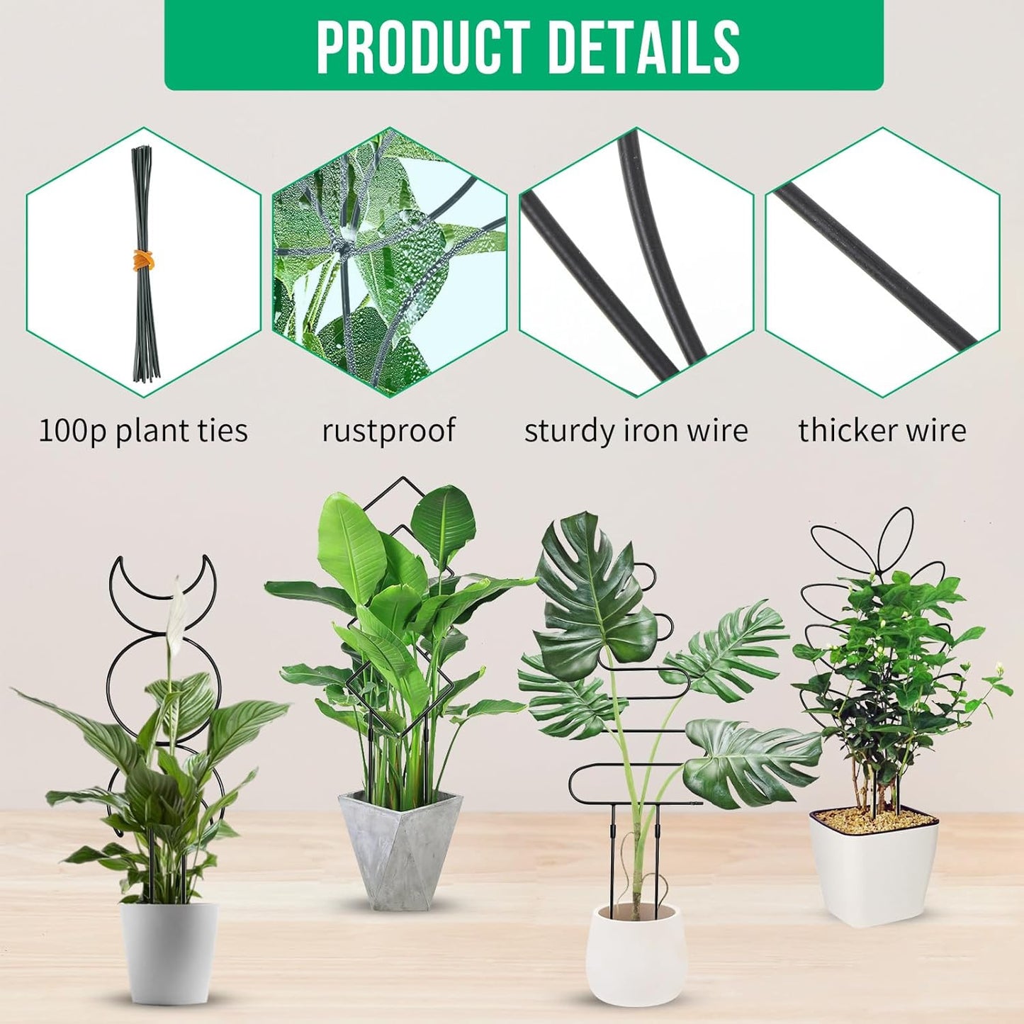 4 Pack Plant Trellis for Climbing Plants Indoor Outdoor, Garden Trellis for Potted Plants, Metal Climbing Plant Support for Houseplant