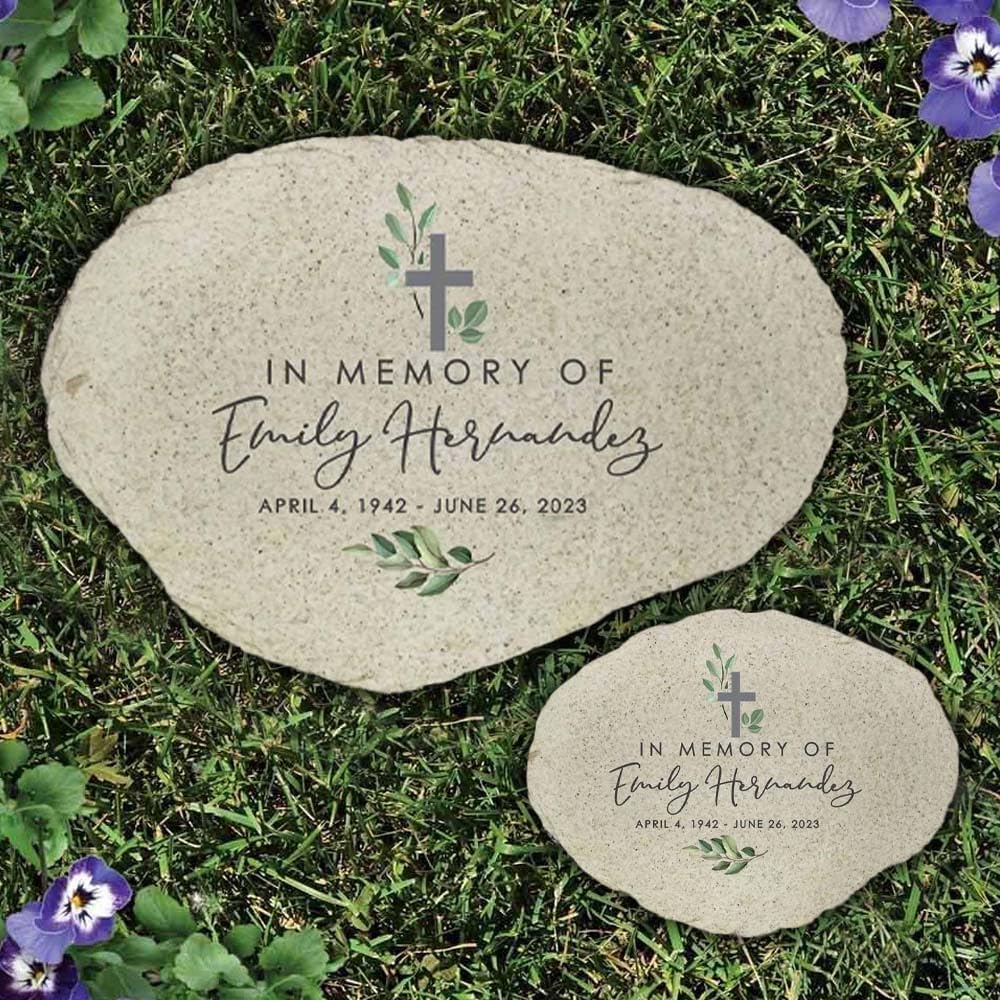 Personalized Memorial Garden Stone, Watercolor in Memory of Flat Garden Stone with Cross, Sympathy Gift, Loss of Loved One