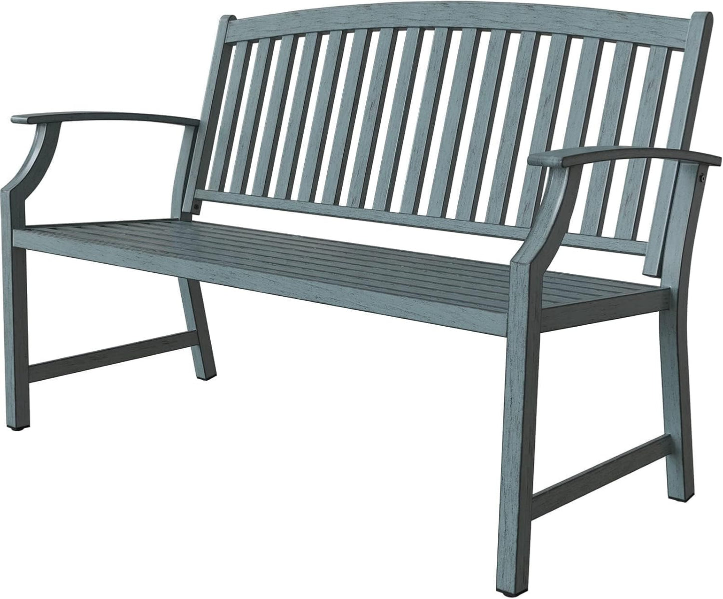 Grand patio 52" Farmhouse Outdoor Bench, Garden Benches with Anti-Rust Aluminum Metal Frame, Faux Wood Grain Finish Frame Patio Bench for Front Porch, Weathered Blue