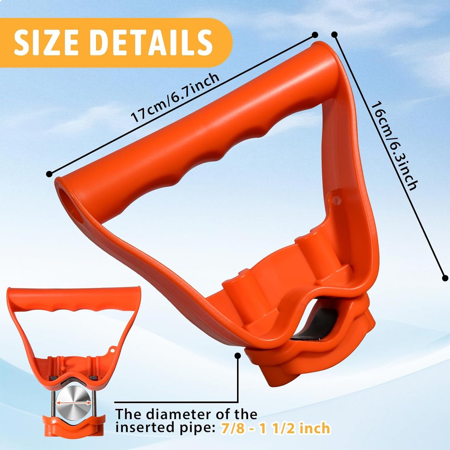 Back-Saving Handle Tool Ergonomic Attachment for Hula Garden Hoe Universal Back Saver Tool Handle for Shovels Rakes Lawn Trimmers, Orange