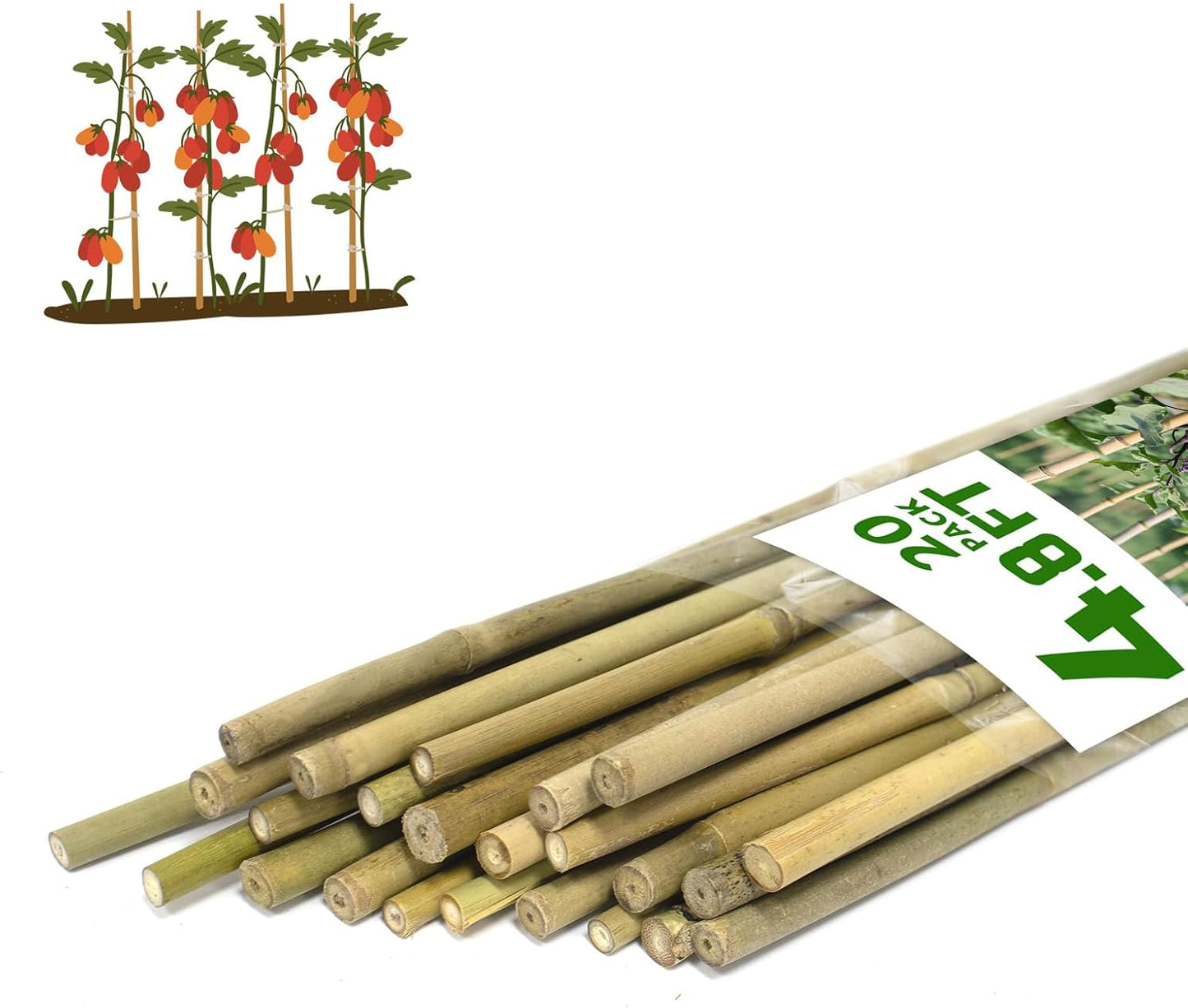 Plant Stakes, 4.8 FT Natural Bamboo Garden Stakes, 20Pcs Plant Stakes,Bamboo Sticks for Tomato,Beans,Vegetable and Climbing Plants