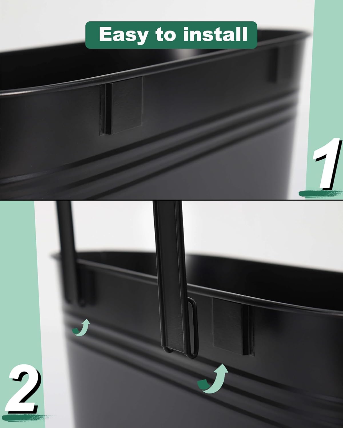 vensovo 16 Inch Railing Planter for Outdoor Plants - 3 Pack Large Metal Balcony Hanging Planters with Detachable Hooks and Drain Holes Oval Box Rail Pots for Home Garden Fence, Black