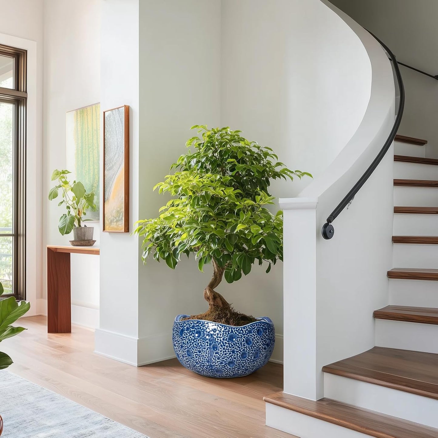 Bonsai Tree Pot - 13 Inch Large Ceramic Pots for Plants Indoor Outdoor, Round Planter, Decorative Flower Pot with Drainage Hole, Modern Unique Planter, Garden Decor Home, Garden Gifts, Blue