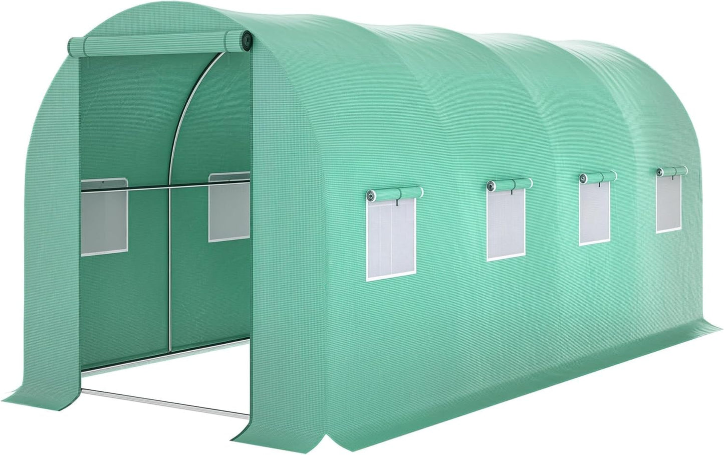 Outsunny 15' x 7' x 6.5' Walk-in Tunnel Hoop Greenhouse, Green House for Outside with PE Cover, Steel Frame, Roll-Up Zipper Door & Windows for Flowers, Vegetables, Tropical Plants, Green