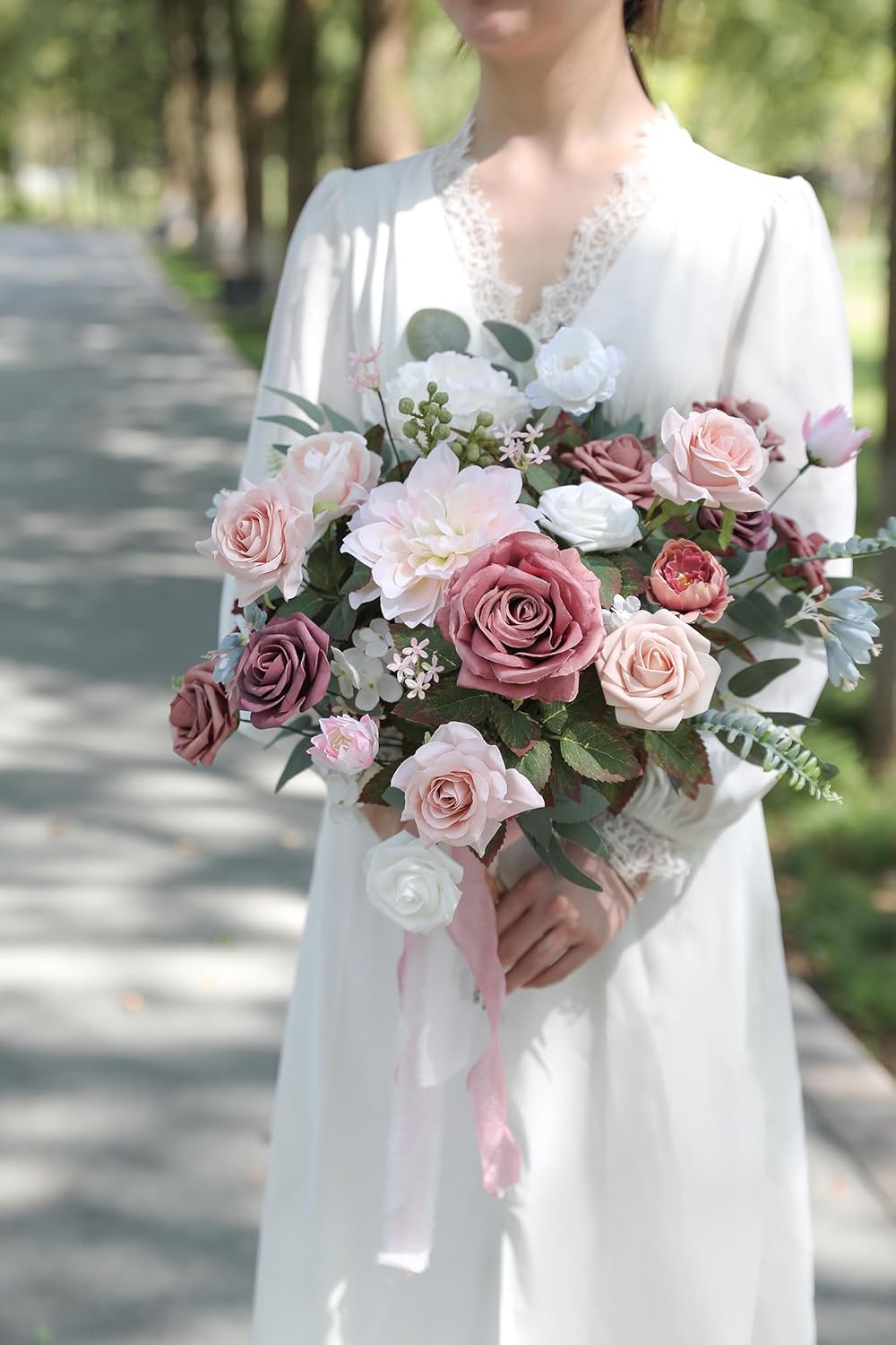 Artificial Flowers Box Set Dusty Roses Fake Silk Flowers Pink Fake Roses DIY Wedding Bridal Bouquets Baby Shower Cake Flowers Home Decoration